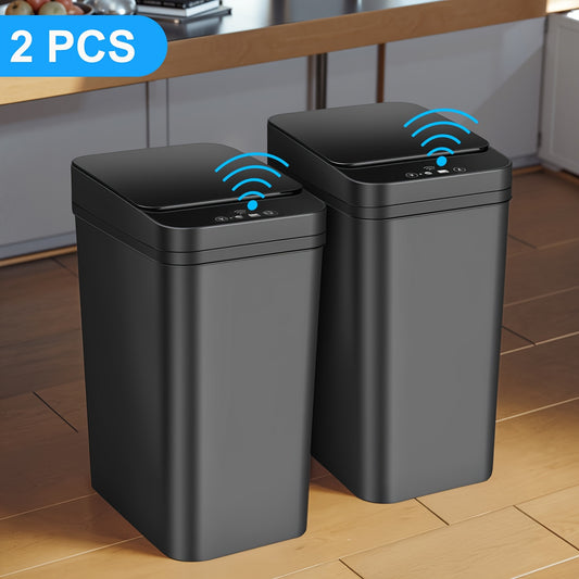 2 Pack 2.8 Gallon Automatic Bathroom Trash Can with Lid, Motion Sensor Touchless Smart Garbage Can, Slim Waterproof Trash Bin for Bathroom Bedroom Office Living Room