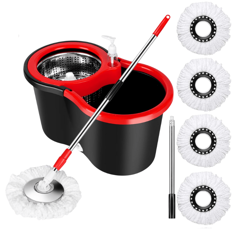 360° Spinning Mop & Bucket Set with Built‑in Wringer, Microfiber Refills & Extended Handle for Household Floor Cleaning