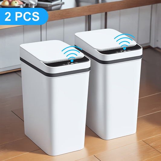 2 Pack 2.8 Gallon Automatic Bathroom Trash Can with Lid, Motion Sensor Touchless Smart Garbage Can, Slim Waterproof Trash Bin for Bathroom Bedroom Office Living Room