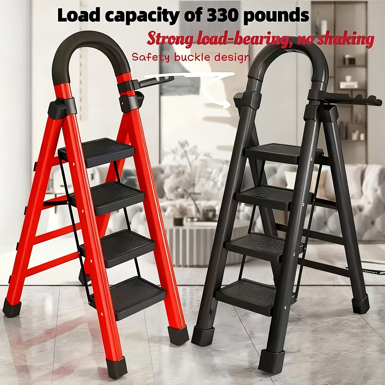 🪜2‑5 Step Folding Ladder | Anti‑Slip Wide Steps, 330 Lbs Heavy‑Duty Capacity