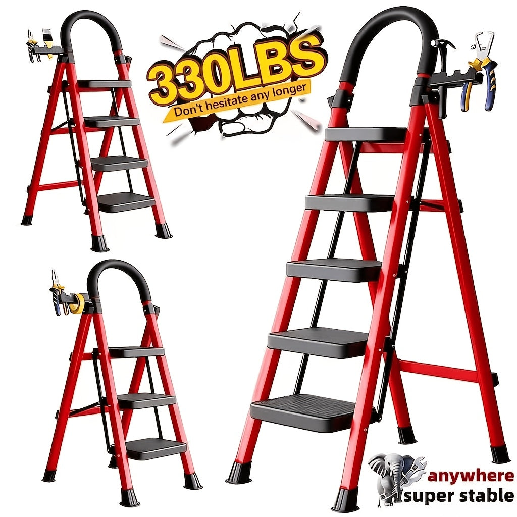 🪜2‑5 Step Folding Ladder | Anti‑Slip Wide Steps, 330 Lbs Heavy‑Duty Capacity