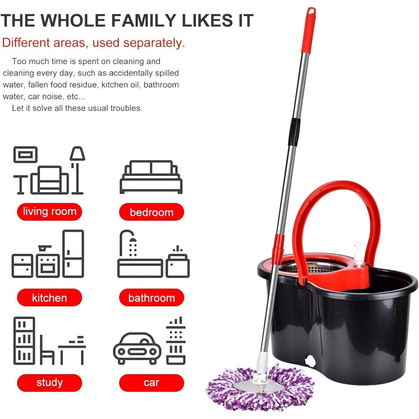 360° Spinning Mop & Bucket Set with Built‑in Wringer, Microfiber Refills & Extended Handle for Household Floor Cleaning