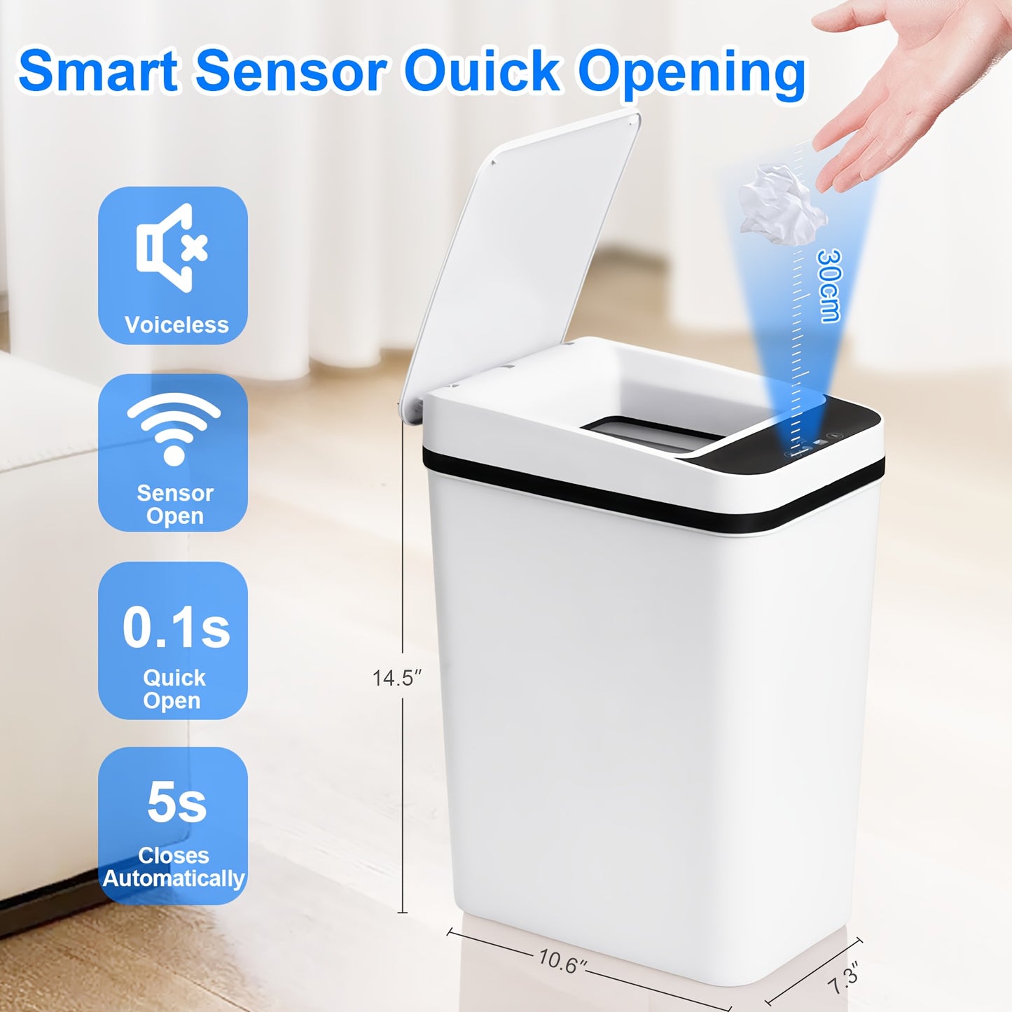 2 Pack 2.8 Gallon Automatic Bathroom Trash Can with Lid, Motion Sensor Touchless Smart Garbage Can, Slim Waterproof Trash Bin for Bathroom Bedroom Office Living Room