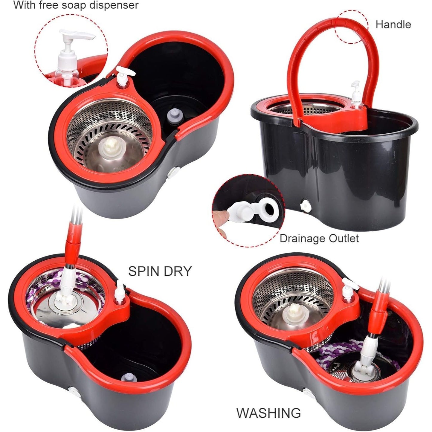 360° Spinning Mop & Bucket Set with Built‑in Wringer, Microfiber Refills & Extended Handle for Household Floor Cleaning
