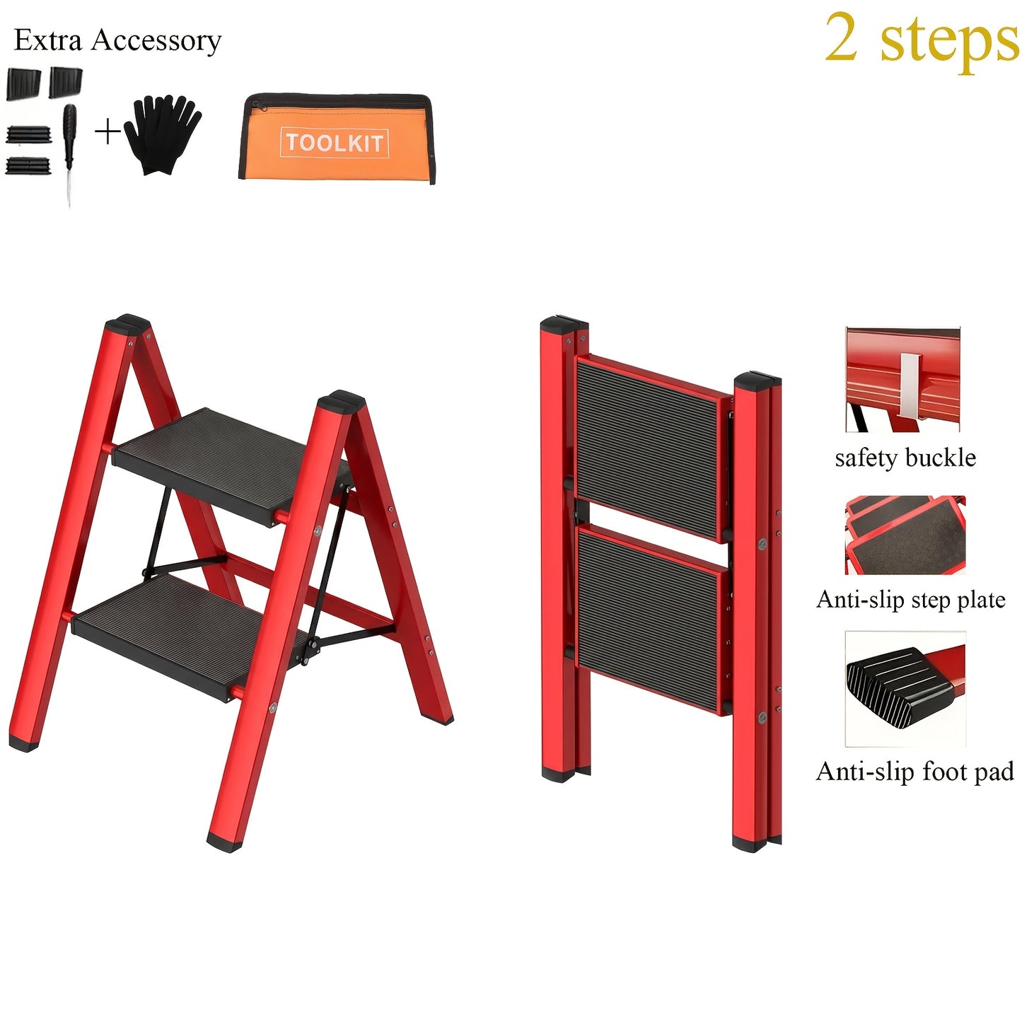 🪜2‑5 Step Folding Ladder | Anti‑Slip Wide Steps, 330 Lbs Heavy‑Duty Capacity