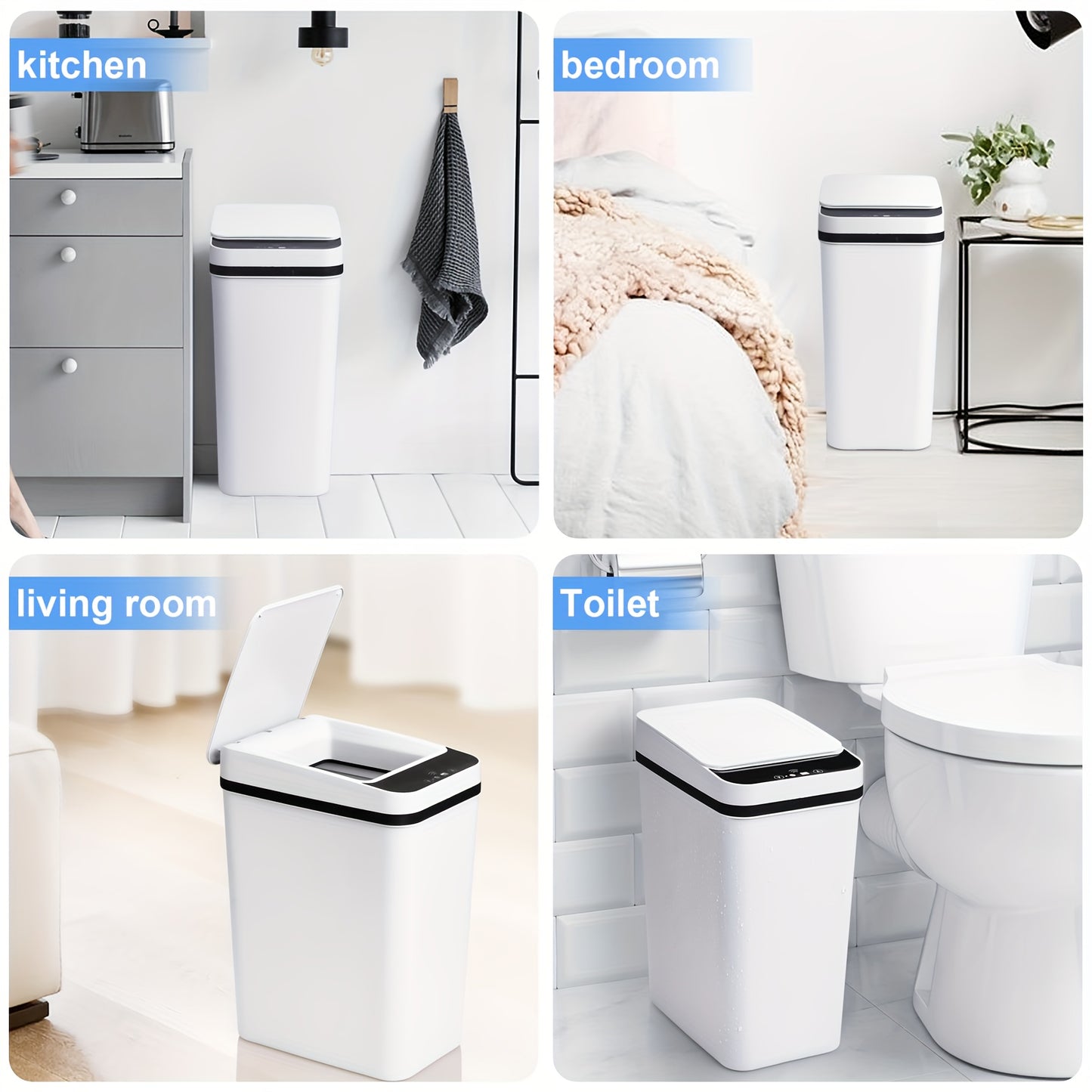2 Pack 2.8 Gallon Automatic Bathroom Trash Can with Lid, Motion Sensor Touchless Smart Garbage Can, Slim Waterproof Trash Bin for Bathroom Bedroom Office Living Room