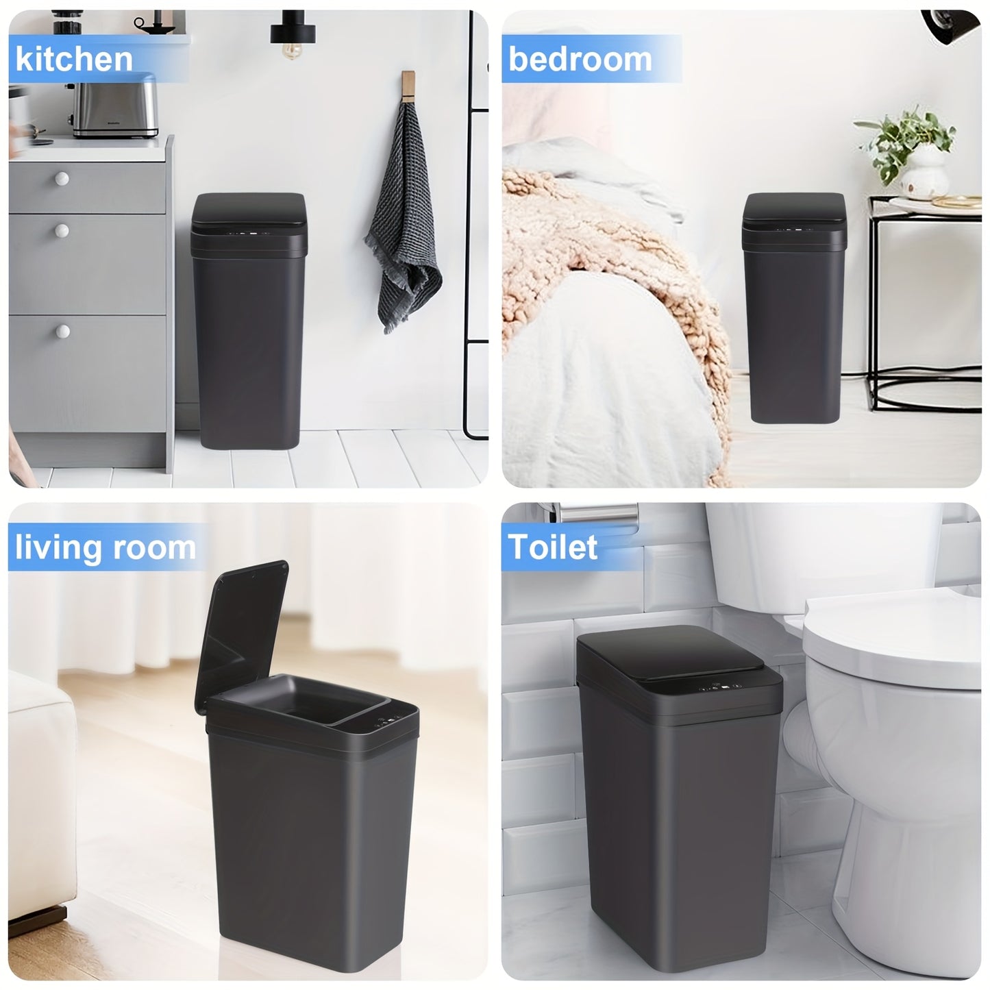 2 Pack 2.8 Gallon Automatic Bathroom Trash Can with Lid, Motion Sensor Touchless Smart Garbage Can, Slim Waterproof Trash Bin for Bathroom Bedroom Office Living Room