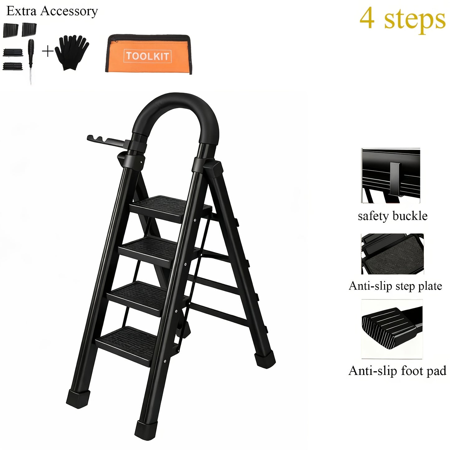 🪜2‑5 Step Folding Ladder | Anti‑Slip Wide Steps, 330 Lbs Heavy‑Duty Capacity