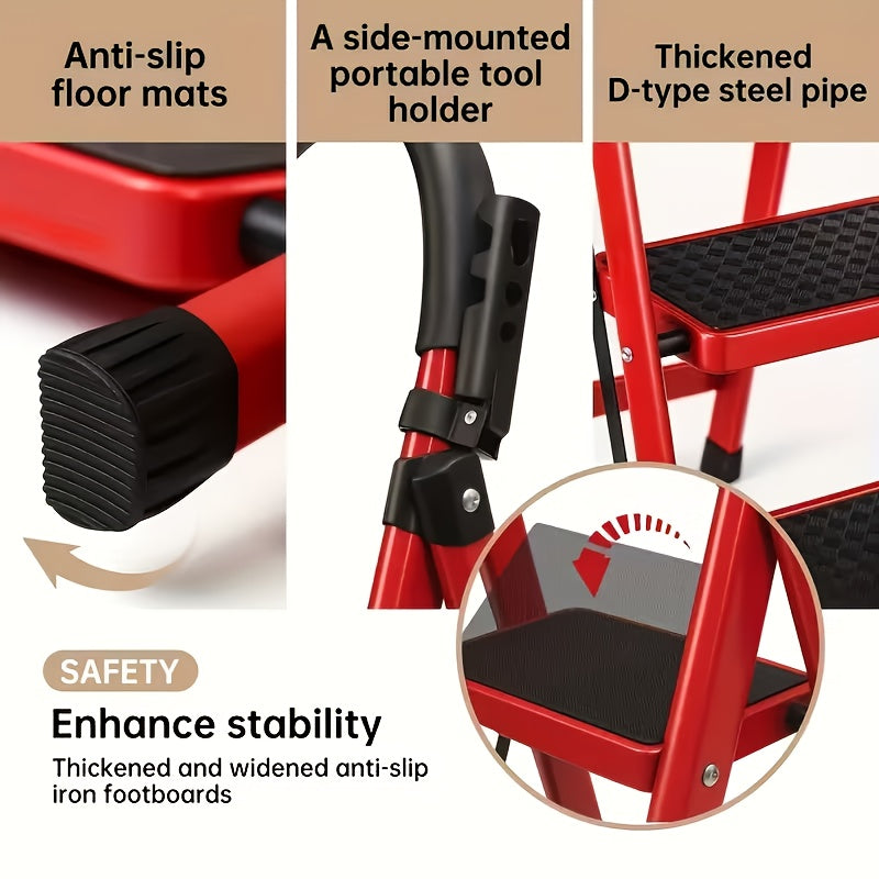 🪜2‑5 Step Folding Ladder | Anti‑Slip Wide Steps, 330 Lbs Heavy‑Duty Capacity