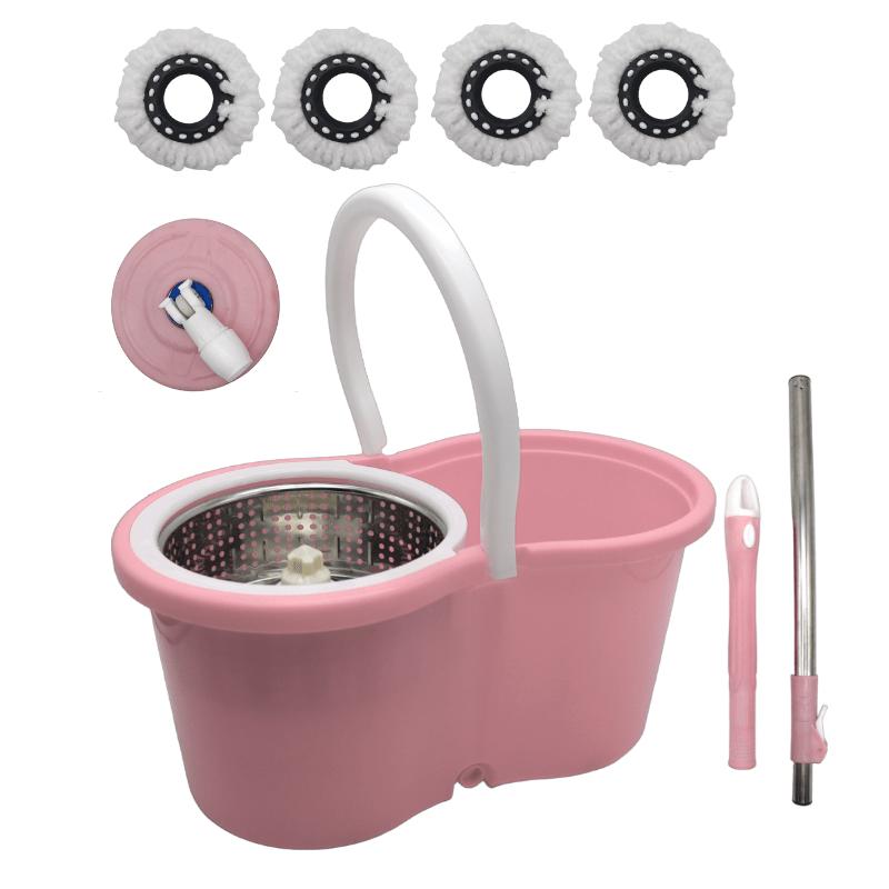 360° Spinning Mop & Bucket Set with Built‑in Wringer, Microfiber Refills & Extended Handle for Household Floor Cleaning