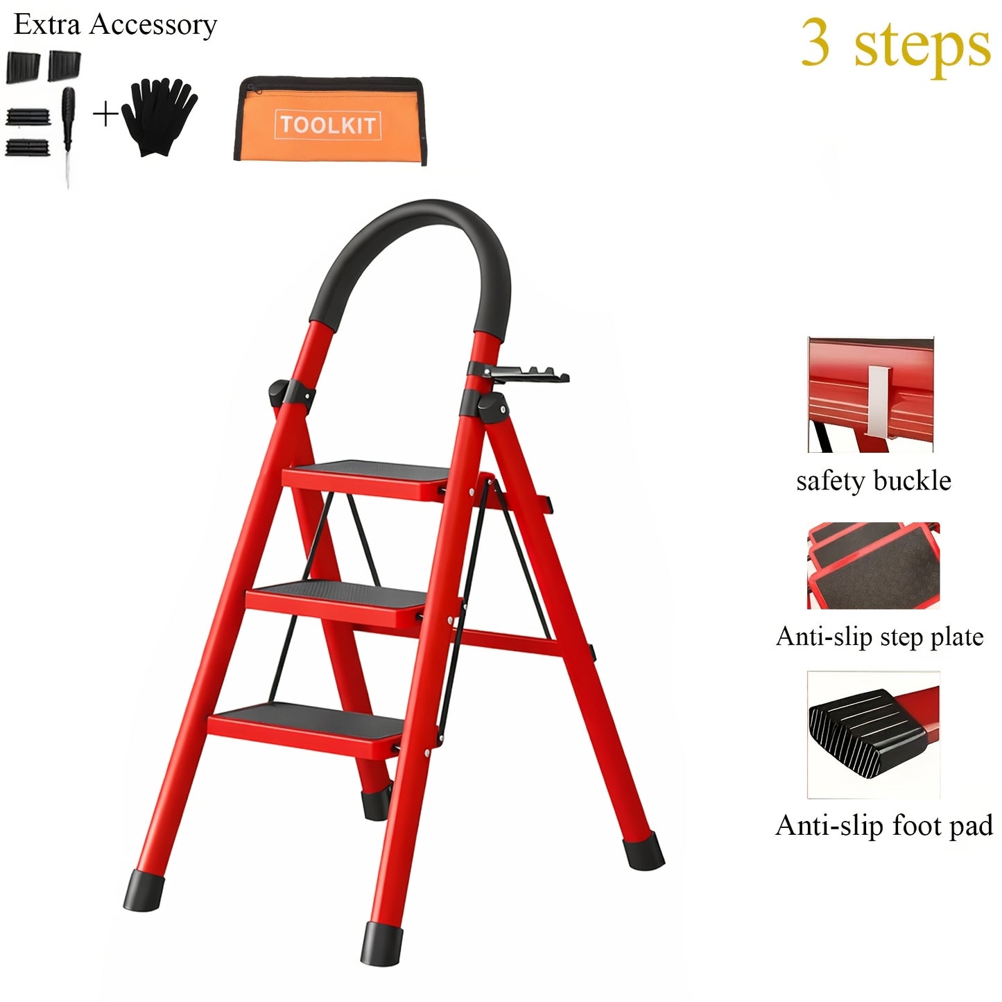 🪜2‑5 Step Folding Ladder | Anti‑Slip Wide Steps, 330 Lbs Heavy‑Duty Capacity