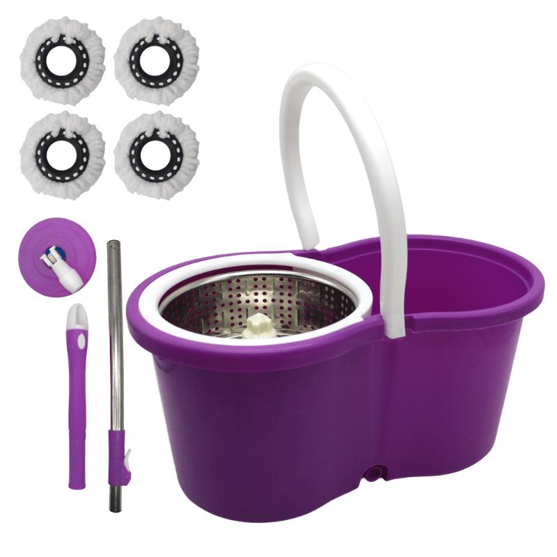 360° Spinning Mop & Bucket Set with Built‑in Wringer, Microfiber Refills & Extended Handle for Household Floor Cleaning