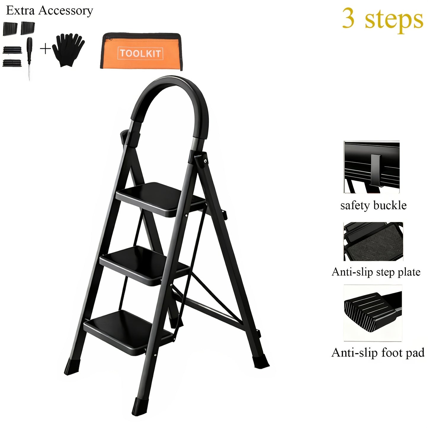 🪜2‑5 Step Folding Ladder | Anti‑Slip Wide Steps, 330 Lbs Heavy‑Duty Capacity