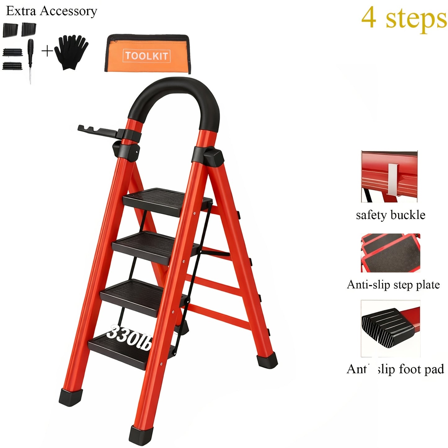 🪜2‑5 Step Folding Ladder | Anti‑Slip Wide Steps, 330 Lbs Heavy‑Duty Capacity